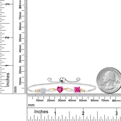 2.1カラット モアサナイト ブレスレット シンセティック ピンクサファイア シルバー925 ＆10金 イエローゴールド K10