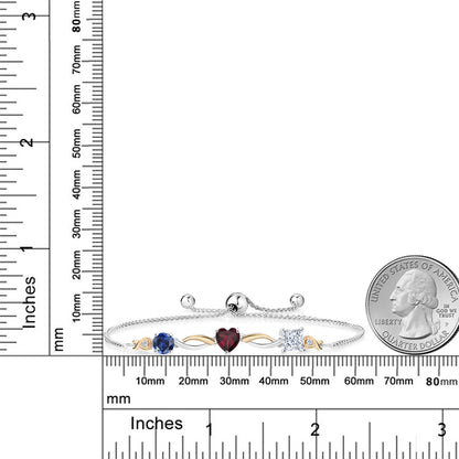 2.12カラット シンセティック サファイア ブレスレット 天然 ロードライトガーネット シルバー925 ＆10金 イエローゴールド K10 9月 誕生石