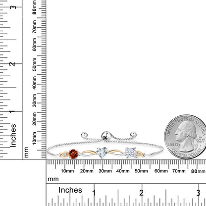 2.08カラット 天然 ガーネット ブレスレット 天然 アクアマリン シルバー925 ＆10金 イエローゴールド K10 1月 誕生石