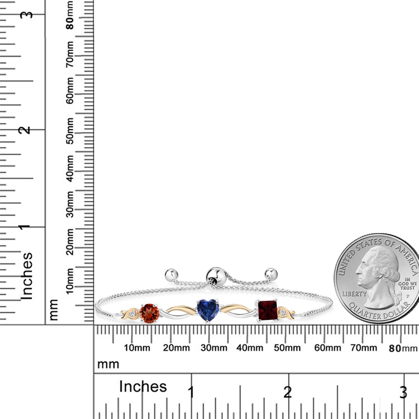 2.27カラット 天然 ガーネット ブレスレット シンセティック サファイア シルバー925 ＆10金 イエローゴールド K10 1月 誕生石