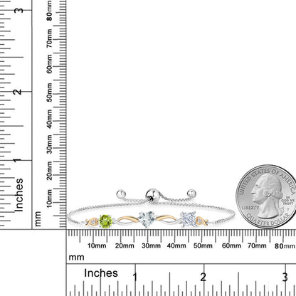 2.08カラット 天然石 ペリドット ブレスレット 天然 アクアマリン シルバー925 ＆10金 イエローゴールド K10 8月 誕生石