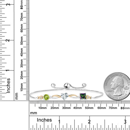 2.08カラット 天然石 ペリドット ブレスレット 天然 アクアマリン シルバー925 ＆10金 イエローゴールド K10 8月 誕生石