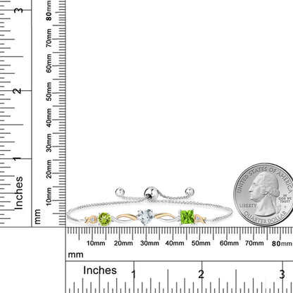 2.01カラット 天然石 ペリドット ブレスレット 天然 アクアマリン シルバー925 ＆10金 イエローゴールド K10 8月 誕生石