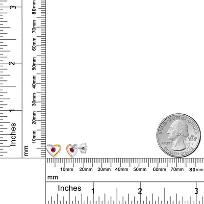 0.14カラット  シンセティック ルビー オープンハート ピアス  ラボグロウンダイヤモンド シルバー925 ＆イエローゴールド  7月 誕生石