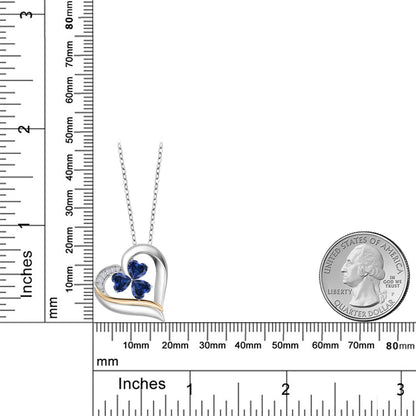 1.54カラット  シンセティック サファイア オープンハート ネックレス  ラボグロウンダイヤモンド シルバー925 ＆イエローゴールド  9月 誕生石