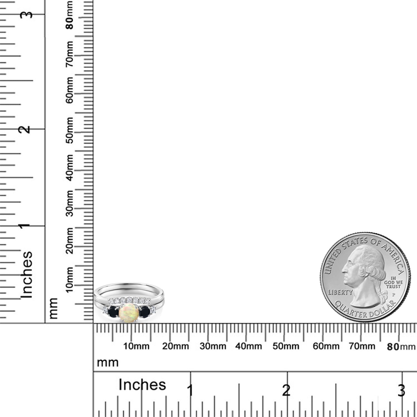 0.61カラット  天然 エチオピアンオパール スタックリング  天然 オニキス 10金 ホワイトゴールド K10  10月 誕生石