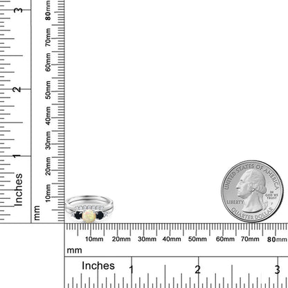 0.61カラット  天然 エチオピアンオパール スタックリング  天然 オニキス 10金 ホワイトゴールド K10  10月 誕生石