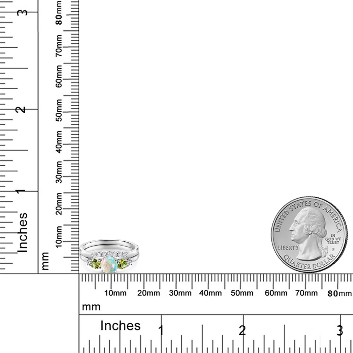0.85カラット  シミュレイテッド ホワイトオパール スタックリング  天然石 ペリドット 10金 ホワイトゴールド K10  10月 誕生石