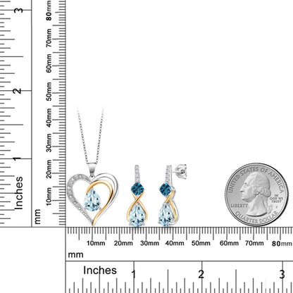 3.47カラット 天然 アクアマリン ネックレス ピアス セット 天然 ロンドンブルートパーズ シルバー925 ＆10金 イエローゴールド K10 3月 誕生石