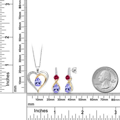 2.35カラット 天然石 タンザナイト ネックレス ピアス セット シンセティック ルビー シルバー925 ＆10金 イエローゴールド K10 12月 誕生石