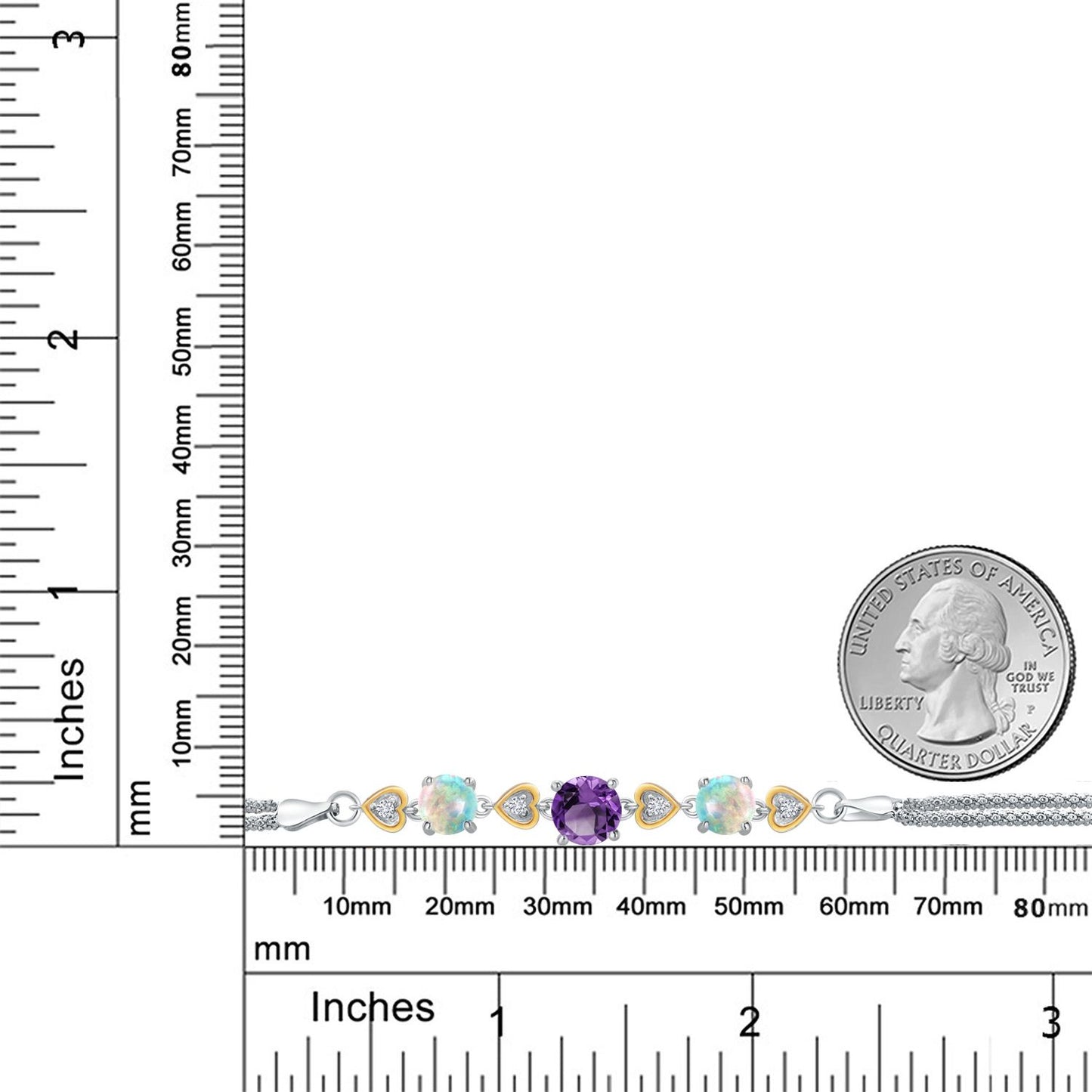 3.28カラット 天然 アメジスト ブレスレット シミュレイテッド ホワイトオパール シルバー925 ＆10金 イエローゴールド K10 2月 誕生石
