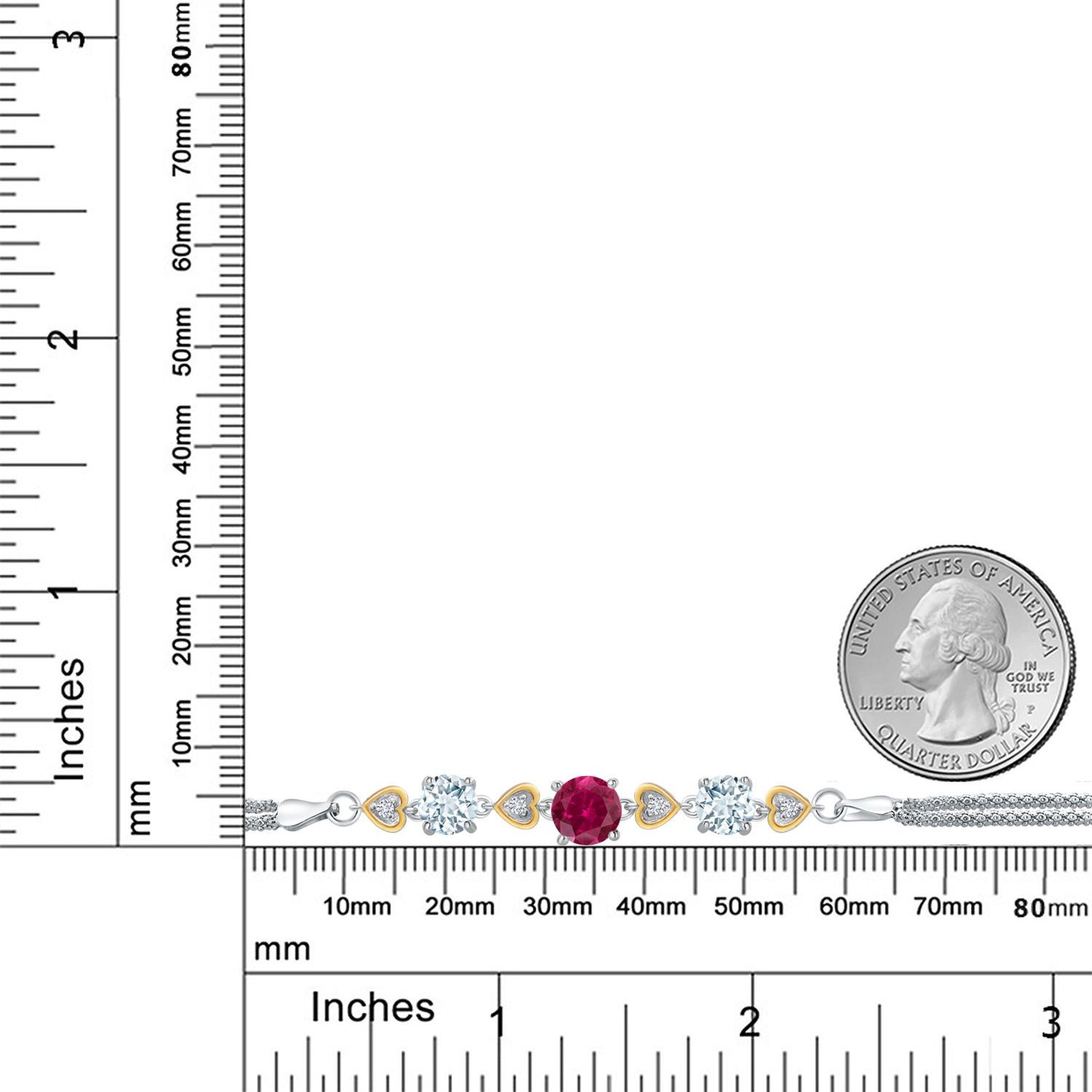 3.13カラット シンセティック ルビー ブレスレット 天然 アクアマリン シルバー925 ＆10金 イエローゴールド K10 7月 誕生石