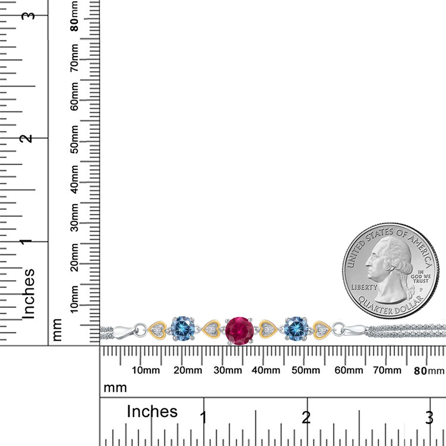 3.23カラット シンセティック ルビー ブレスレット ブルー モアサナイト シルバー925 ＆10金 イエローゴールド K10 7月 誕生石