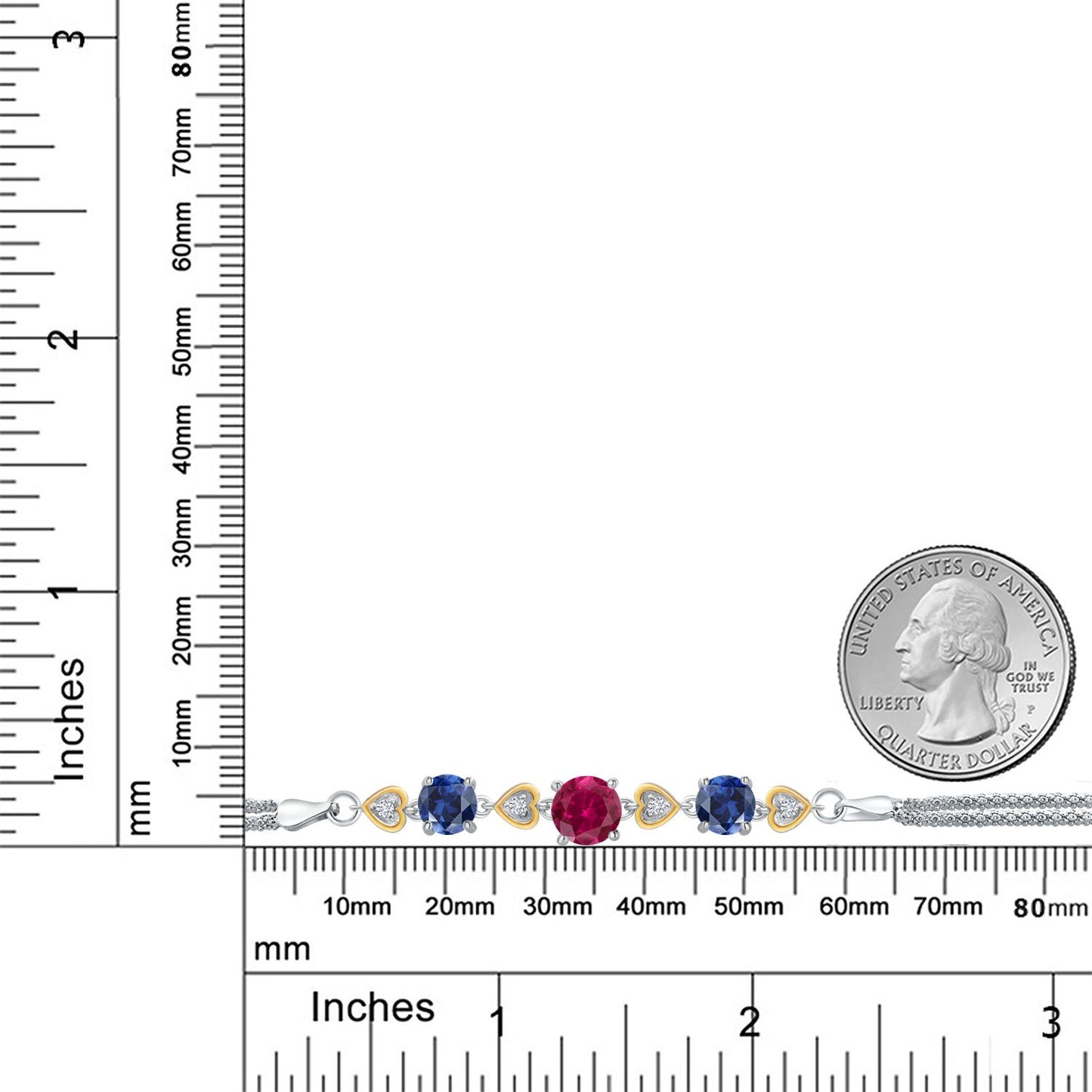 3.63カラット シンセティック ルビー ブレスレット シンセティック サファイア シルバー925 ＆10金 イエローゴールド K10 7月 誕生石