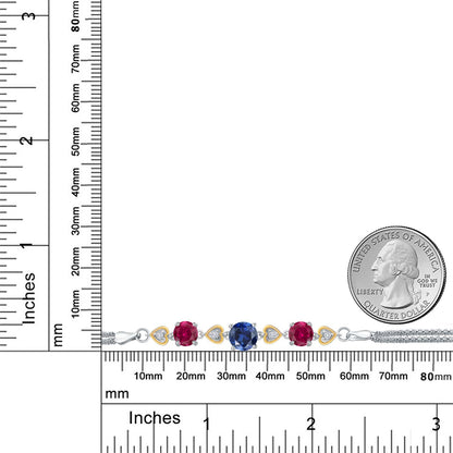 3.68カラット シンセティック サファイア ブレスレット シンセティック ルビー シルバー925 ＆10金 イエローゴールド K10 9月 誕生石