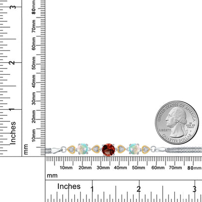 3.58カラット 天然 ガーネット ブレスレット シミュレイテッド ホワイトオパール シルバー925 ＆10金 イエローゴールド K10 1月 誕生石