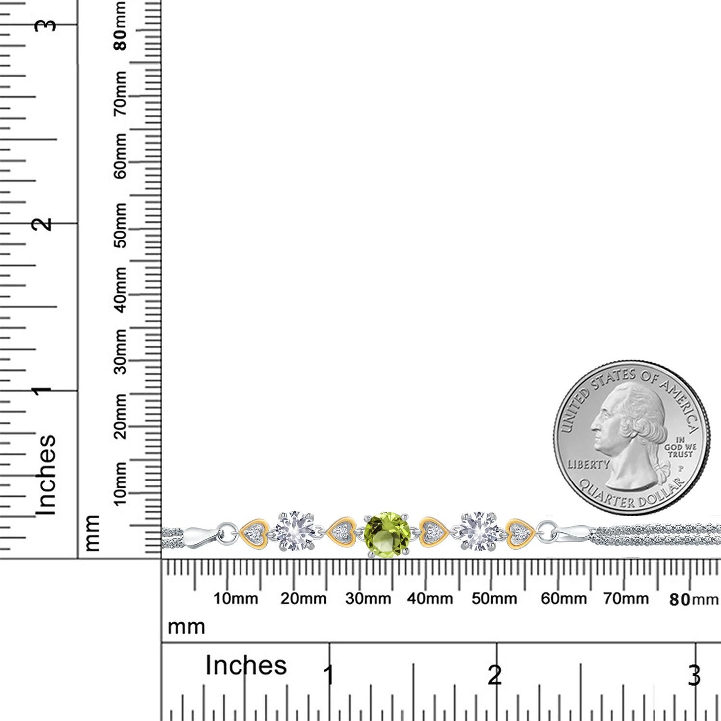 3.53カラット 天然石 ペリドット ブレスレット シンセティック ホワイトサファイア シルバー925 ＆10金 イエローゴールド K10 8月 誕生石