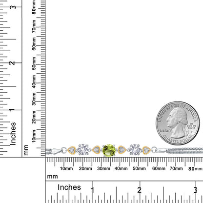3.53カラット 天然石 ペリドット ブレスレット シンセティック ホワイトサファイア シルバー925 ＆10金 イエローゴールド K10 8月 誕生石