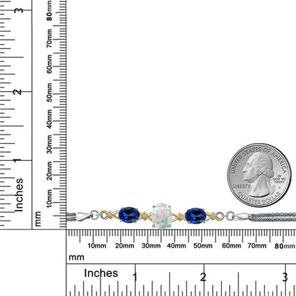 4.96カラット シミュレイテッド ホワイトオパール ブレスレット シンセティック サファイア シルバー925 ＆10金 イエローゴールド K10 10月 誕生石