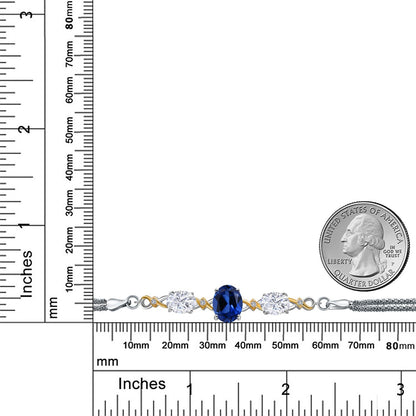 6.36カラット シンセティック サファイア ブレスレット モアサナイト シルバー925 ＆イエローゴールド 9月 誕生石