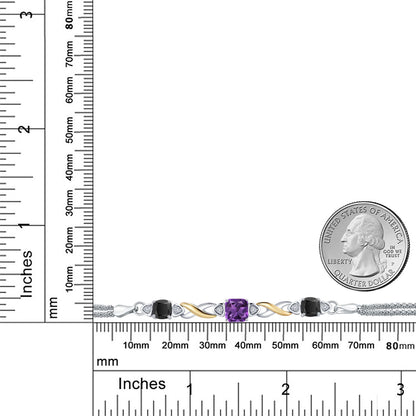 2.12カラット 天然 アメジスト ブレスレット 天然 オニキス シルバー925 ＆10金 イエローゴールド K10 2月 誕生石