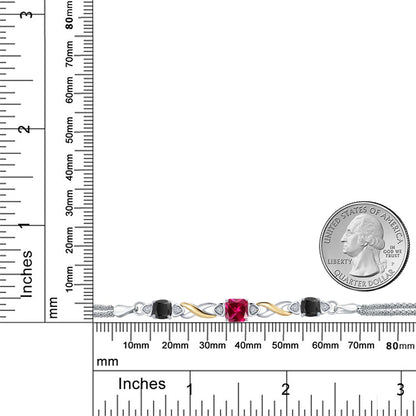 2.15カラット シンセティック ルビー ブレスレット 天然 オニキス シルバー925 ＆10金 イエローゴールド K10 7月 誕生石
