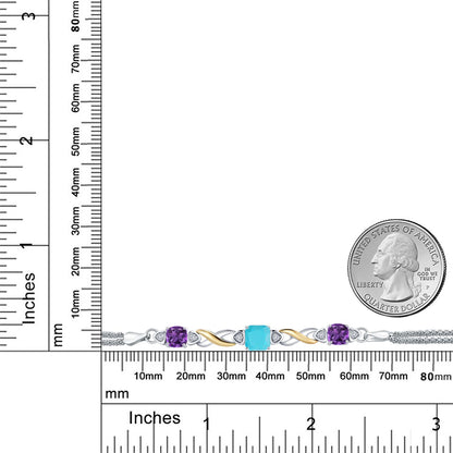 2.07カラット 天然石 ターコイズ ブレスレット 天然 アメジスト シルバー925 ＆10金 イエローゴールド K10 12月 誕生石