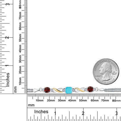 2.59カラット 天然石 ターコイズ ブレスレット 天然 ガーネット シルバー925 ＆10金 イエローゴールド K10 12月 誕生石