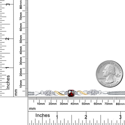 2.04カラット  天然 ガーネット ブレスレット  ラボグロウンダイヤモンド シルバー925 ＆10金 イエローゴールド K10  1月 誕生石