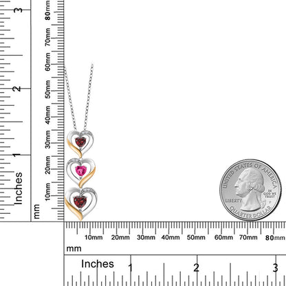 1.43カラット 天然 ガーネット オープンハート ネックレス シンセティック ピンクサファイア シルバー925 ＆10金 イエローゴールド K10 1月 誕生石