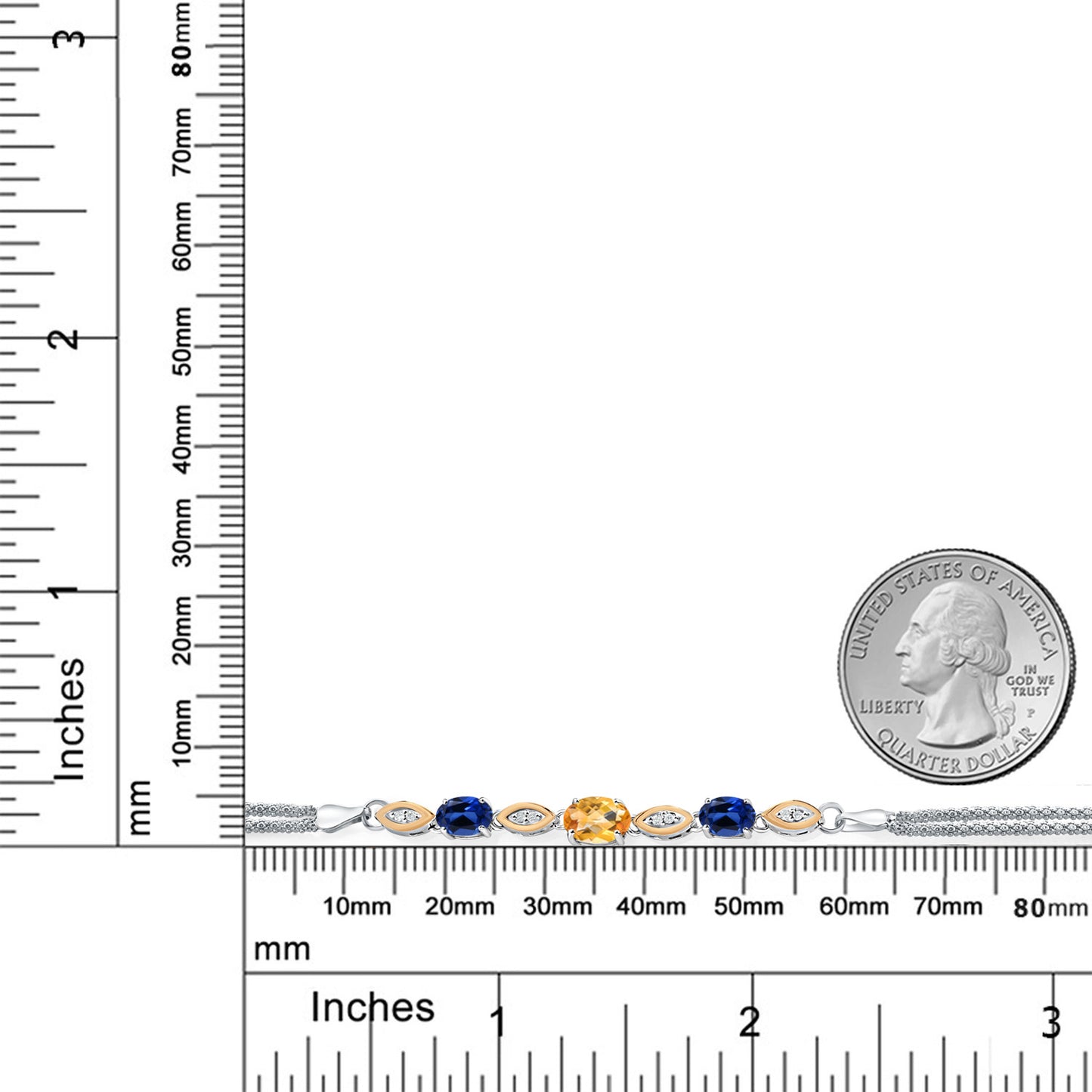 1.98カラット 天然 シトリン ブレスレット シンセティック サファイア シルバー925 ＆10金 イエローゴールド K10 11月 誕生石