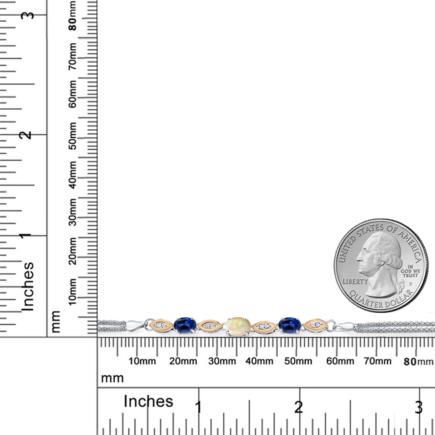 1.77カラット 天然 エチオピアンオパール ブレスレット シンセティック サファイア シルバー925 ＆10金 イエローゴールド K10 10月 誕生石