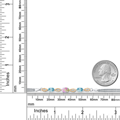 1.99カラット シミュレイテッド ピンクオパール ブレスレット 天然石 ブルージルコン シルバー925 ＆10金 イエローゴールド K10 10月 誕生石