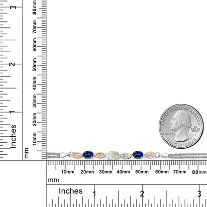 2.26カラット シミュレイテッド ホワイトオパール ブレスレット シンセティック サファイア シルバー925 ＆10金 イエローゴールド K10 10月 誕生石