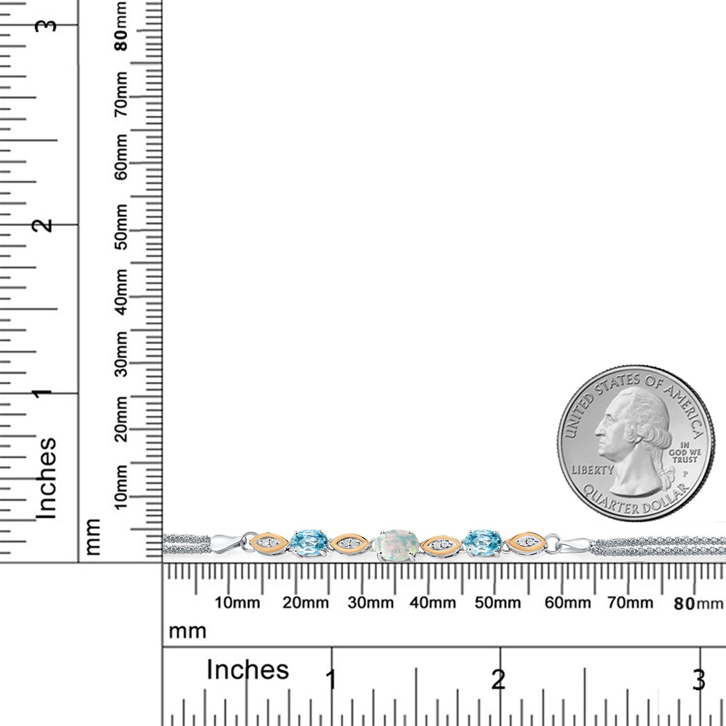 2.36カラット シミュレイテッド ホワイトオパール ブレスレット 天然石 ブルージルコン シルバー925 ＆10金 イエローゴールド K10 10月 誕生石