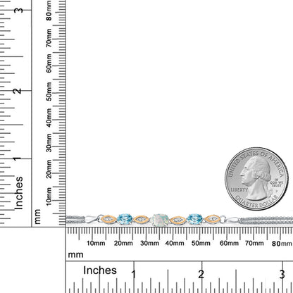 2.36カラット シミュレイテッド ホワイトオパール ブレスレット 天然石 ブルージルコン シルバー925 ＆10金 イエローゴールド K10 10月 誕生石