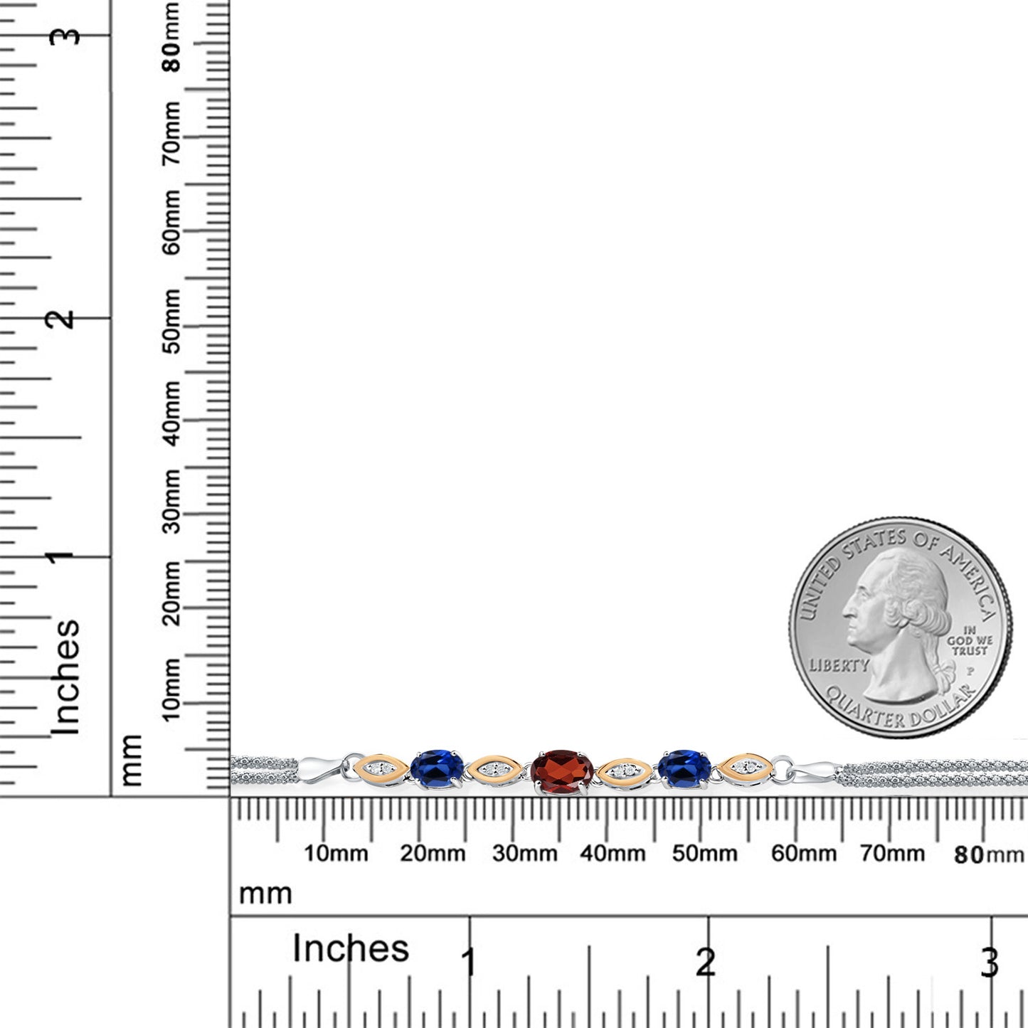 2.13カラット 天然 ガーネット ブレスレット シンセティック サファイア シルバー925 ＆10金 イエローゴールド K10 1月 誕生石
