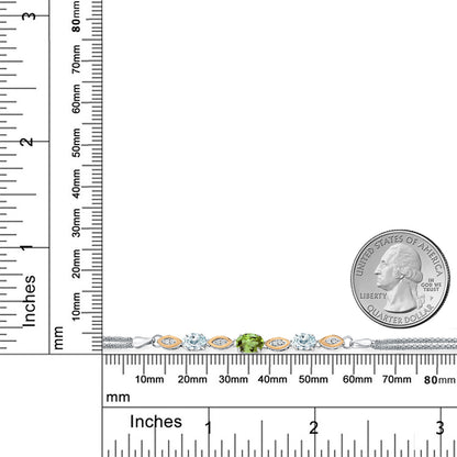 1.96カラット 天然石 ペリドット ブレスレット 天然 アクアマリン シルバー925 ＆10金 イエローゴールド K10 8月 誕生石