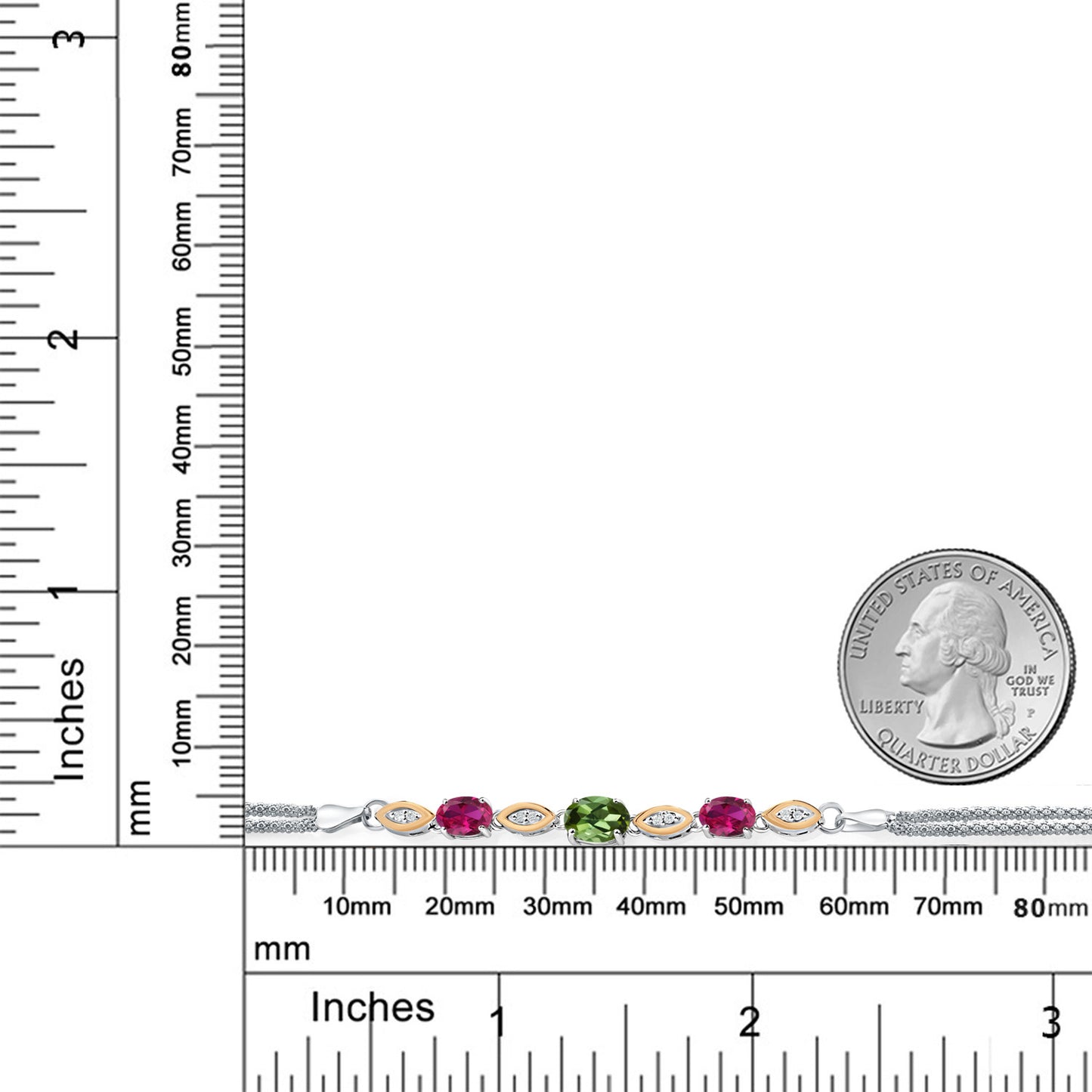 1.76カラット 天然 グリーントルマリン ブレスレット シンセティック ルビー シルバー925 ＆10金 イエローゴールド K10 10月 誕生石