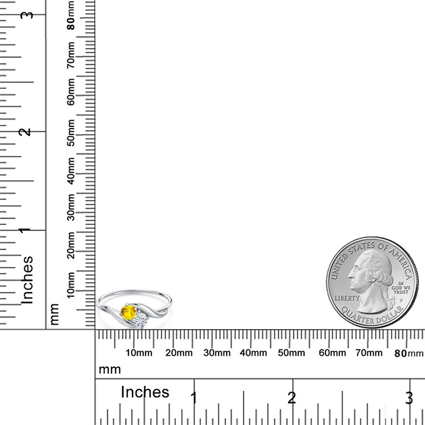 0.32カラット  天然 イエローサファイア リング 指輪  モアサナイト 10金 ホワイトゴールド K10  9月 誕生石
