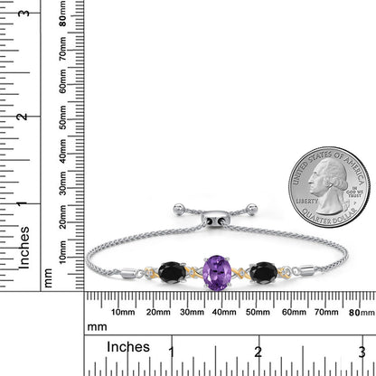 5.68カラット  天然 アメジスト ブレスレット  天然 ブラックサファイア シルバー925 ＆10金 イエローゴールド K10  2月 誕生石