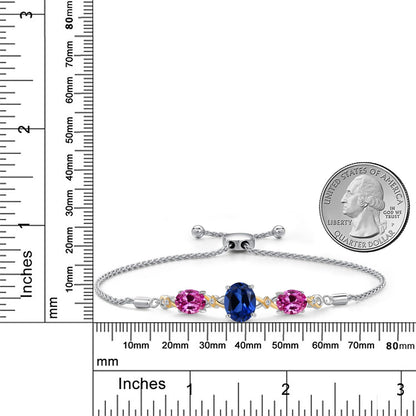6.66カラット  シンセティック サファイア ブレスレット  シンセティック ピンクサファイア シルバー925 ＆10金 イエローゴールド K10  9月 誕生石