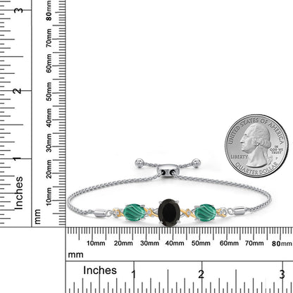 6.56カラット  天然 オニキス ブレスレット  天然 マラカイト シルバー925 ＆10金 イエローゴールド K10  8月 誕生石