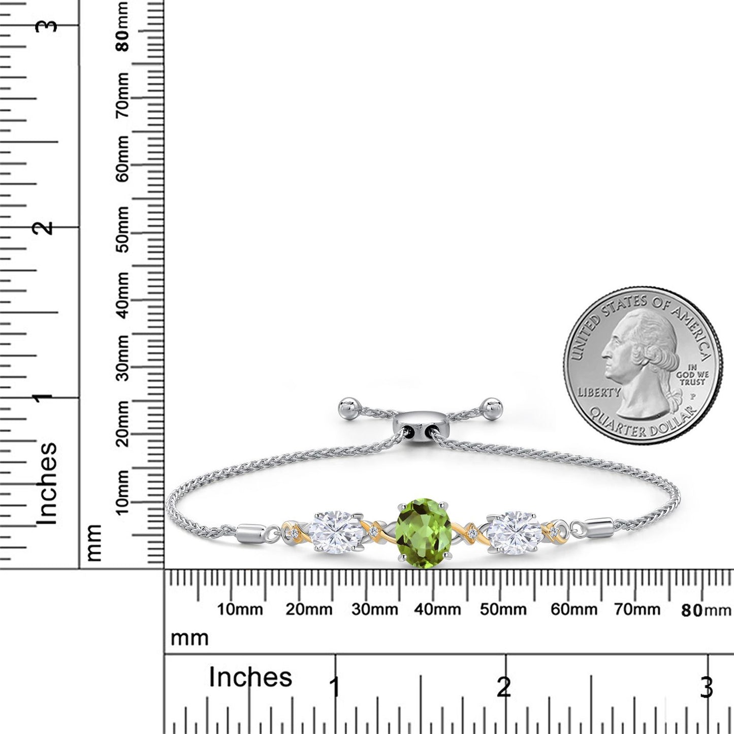 5.86カラット  天然石 ペリドット ブレスレット  モアサナイト シルバー925 ＆10金 イエローゴールド K10  8月 誕生石