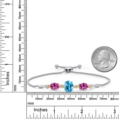 6.56カラット  天然 スイスブルートパーズ ブレスレット  シンセティック ピンクサファイア シルバー925 ＆10金 イエローゴールド K10  11月 誕生石