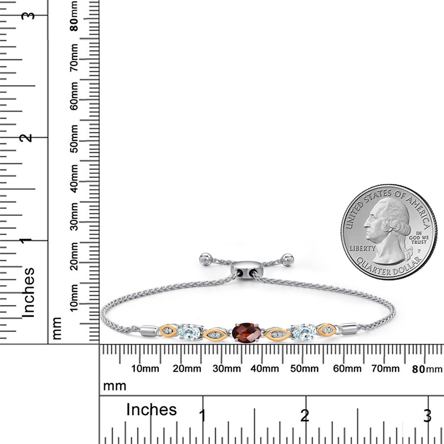 2.06カラット  天然 ガーネット ブレスレット  天然 アクアマリン シルバー925 ＆10金 イエローゴールド K10  1月 誕生石