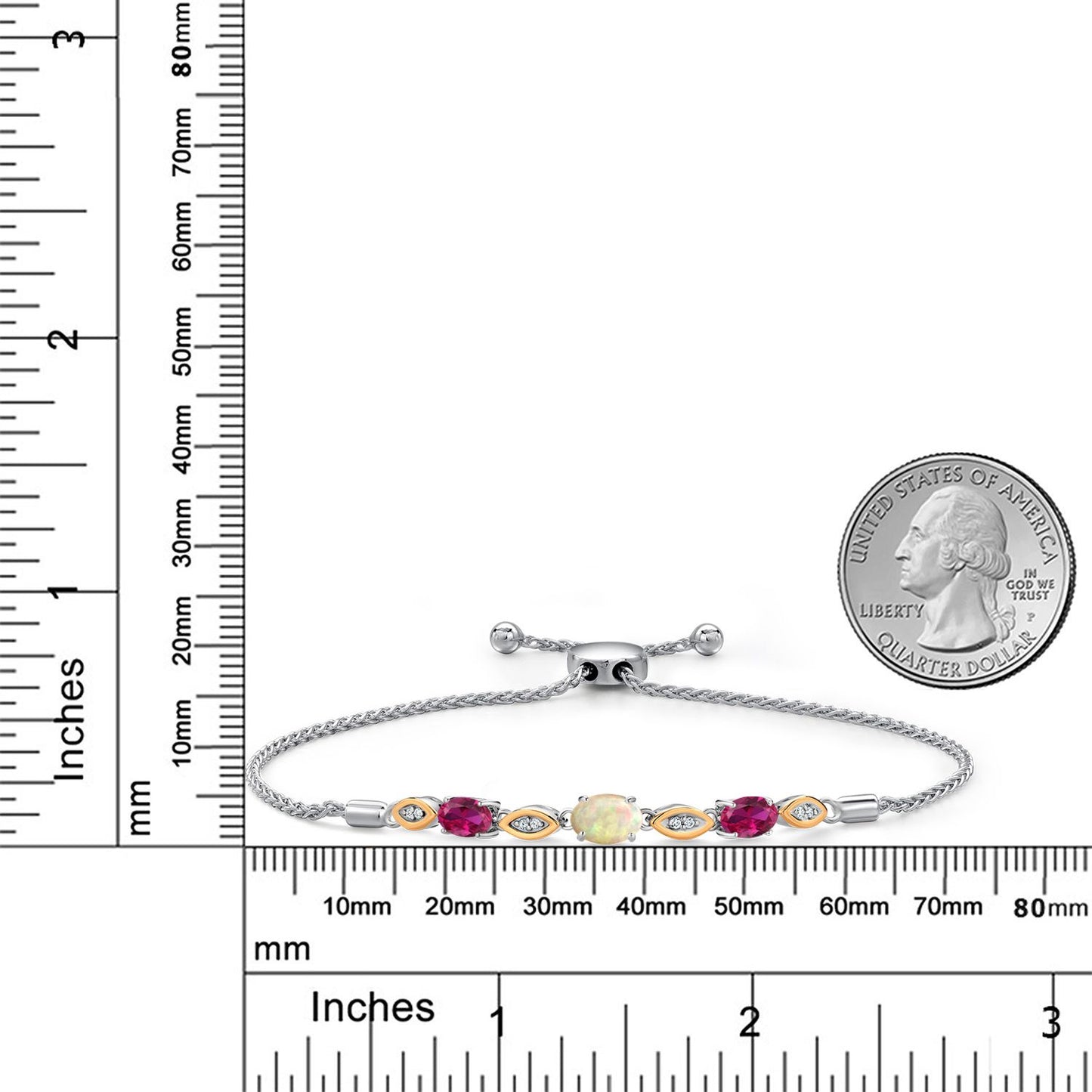 1.57カラット  天然 エチオピアンオパール ブレスレット  シンセティック ルビー シルバー925 ＆10金 イエローゴールド K10  10月 誕生石
