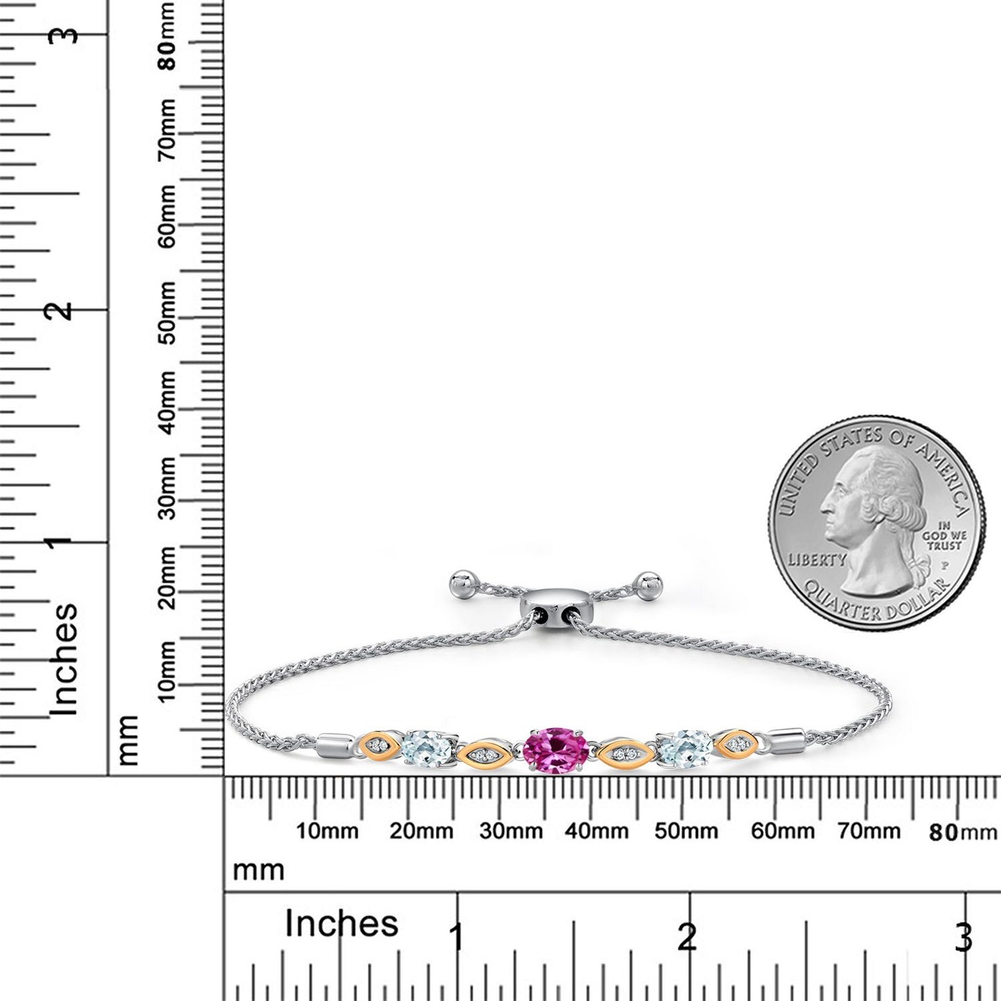 1.96カラット  シンセティック ピンクサファイア ブレスレット  天然 アクアマリン シルバー925 ＆10金 イエローゴールド K10  9月 誕生石