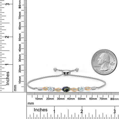 2.01カラット  天然石 ミスティックトパーズ  ブレスレット  天然 アクアマリン シルバー925 ＆10金 イエローゴールド K10  11月 誕生石