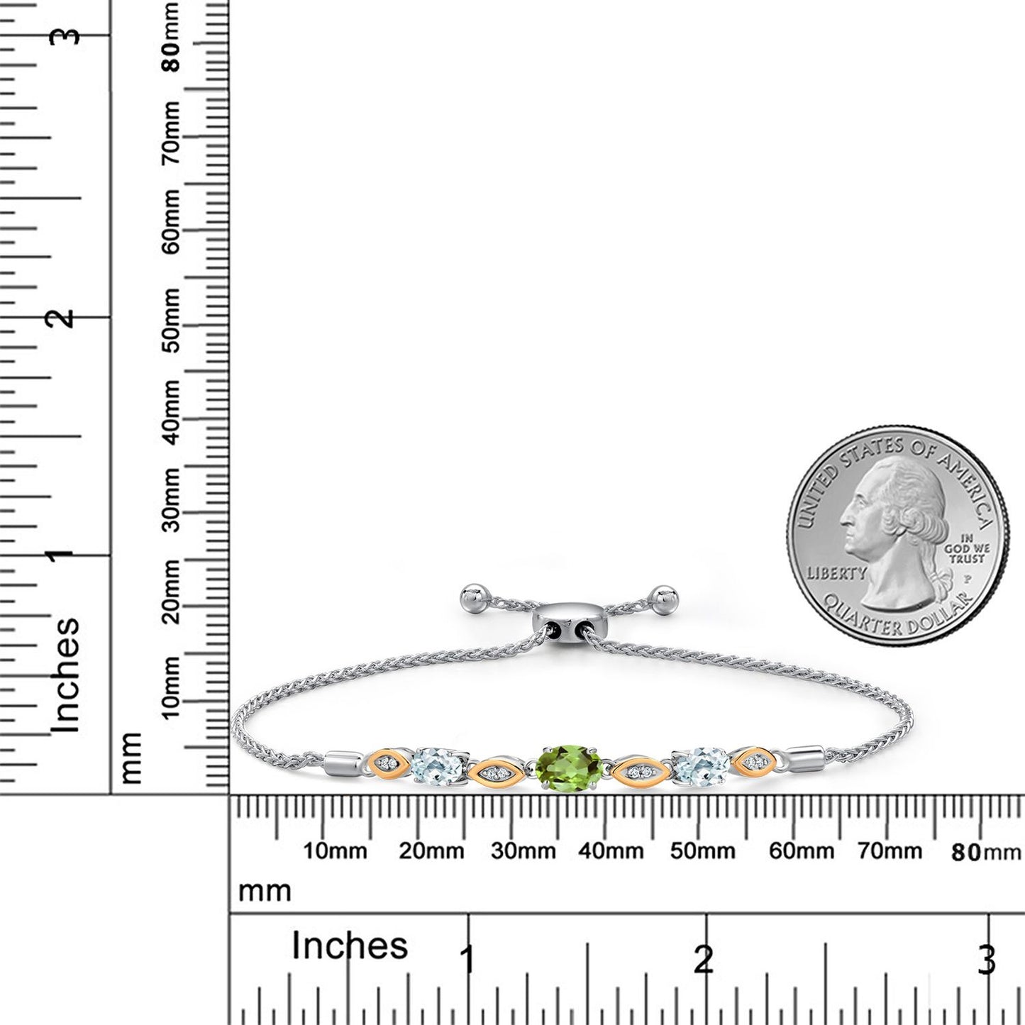 1.96カラット  天然石 ペリドット ブレスレット  天然 アクアマリン シルバー925 ＆10金 イエローゴールド K10  8月 誕生石